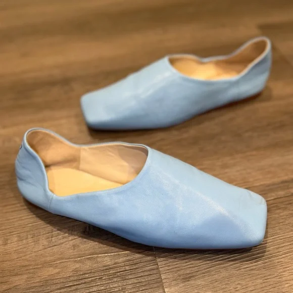 Mansur Gavriel Moroccan Babouche Blue Square Toe Leather Flats - Picture 3 of 10